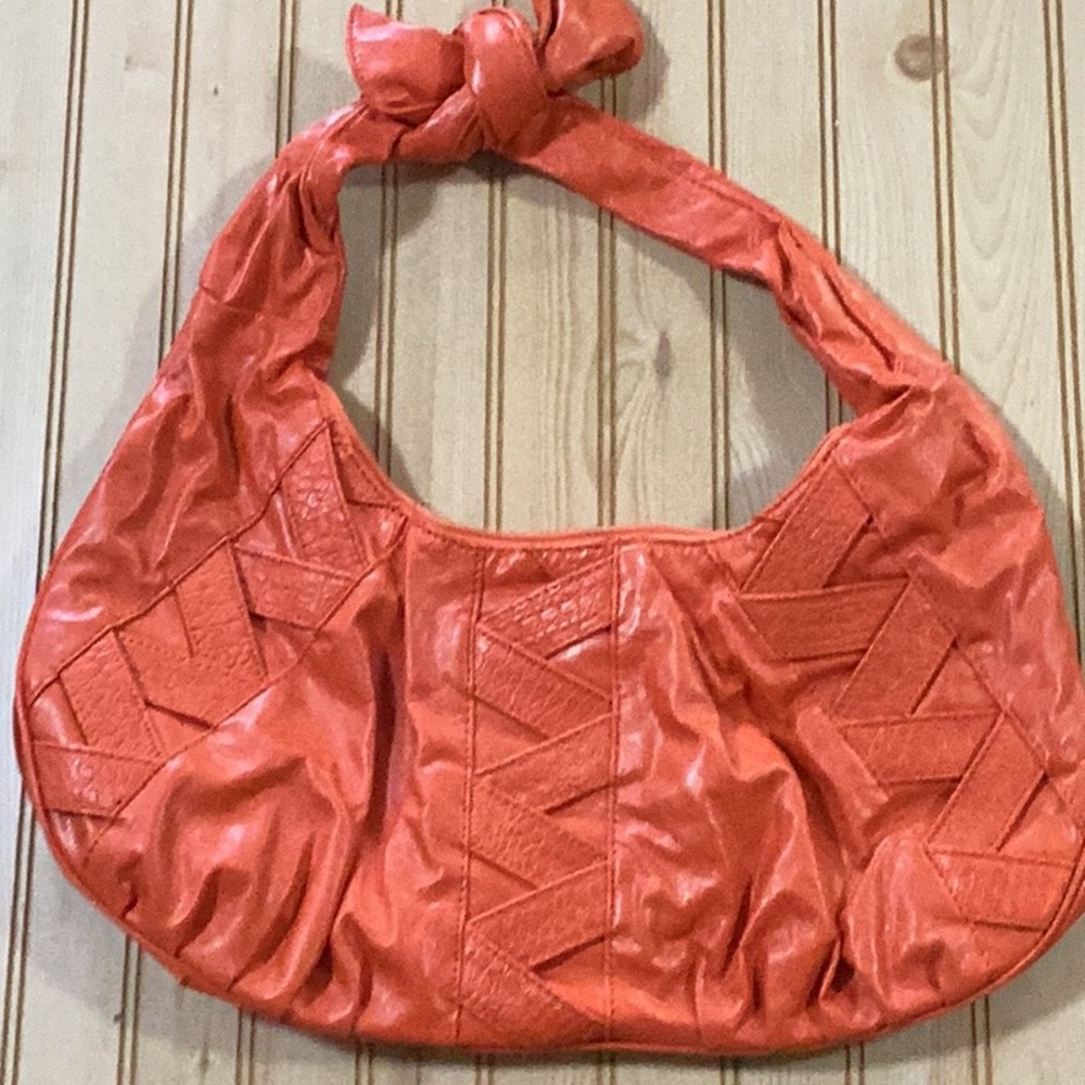 Orange Pebbled Faux Leather Zig Zag Women's Hobo Bag‎ Purse
